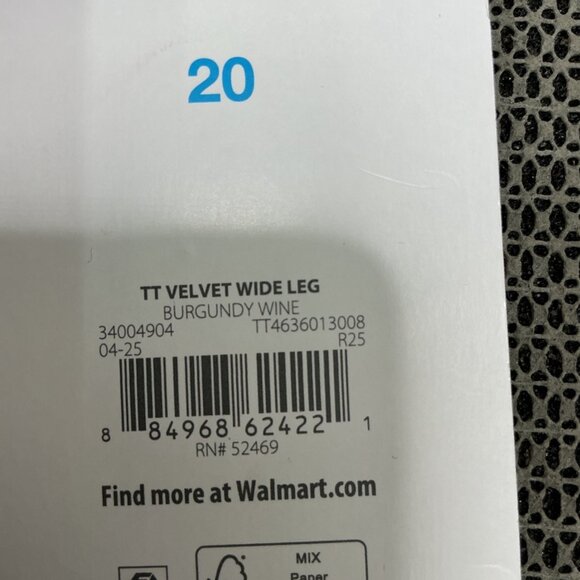 Time And Tru Womens Size 20 Burgundy Wine  High Rise Wide Leg Velvet Pants - Picture 11 of 12